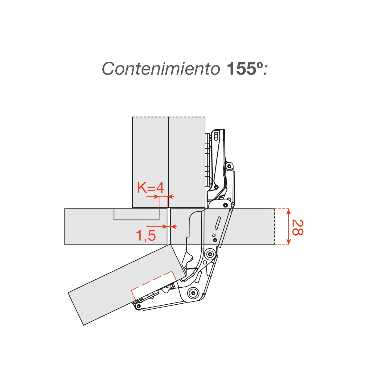 Bisagra Recta decelerante 155º